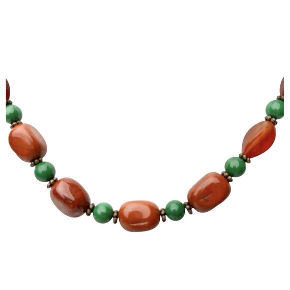 Glass Bead Fashion Necklace Orange Green Quartz Glossy Smooth Stones Artistic - Picture 2 of 10